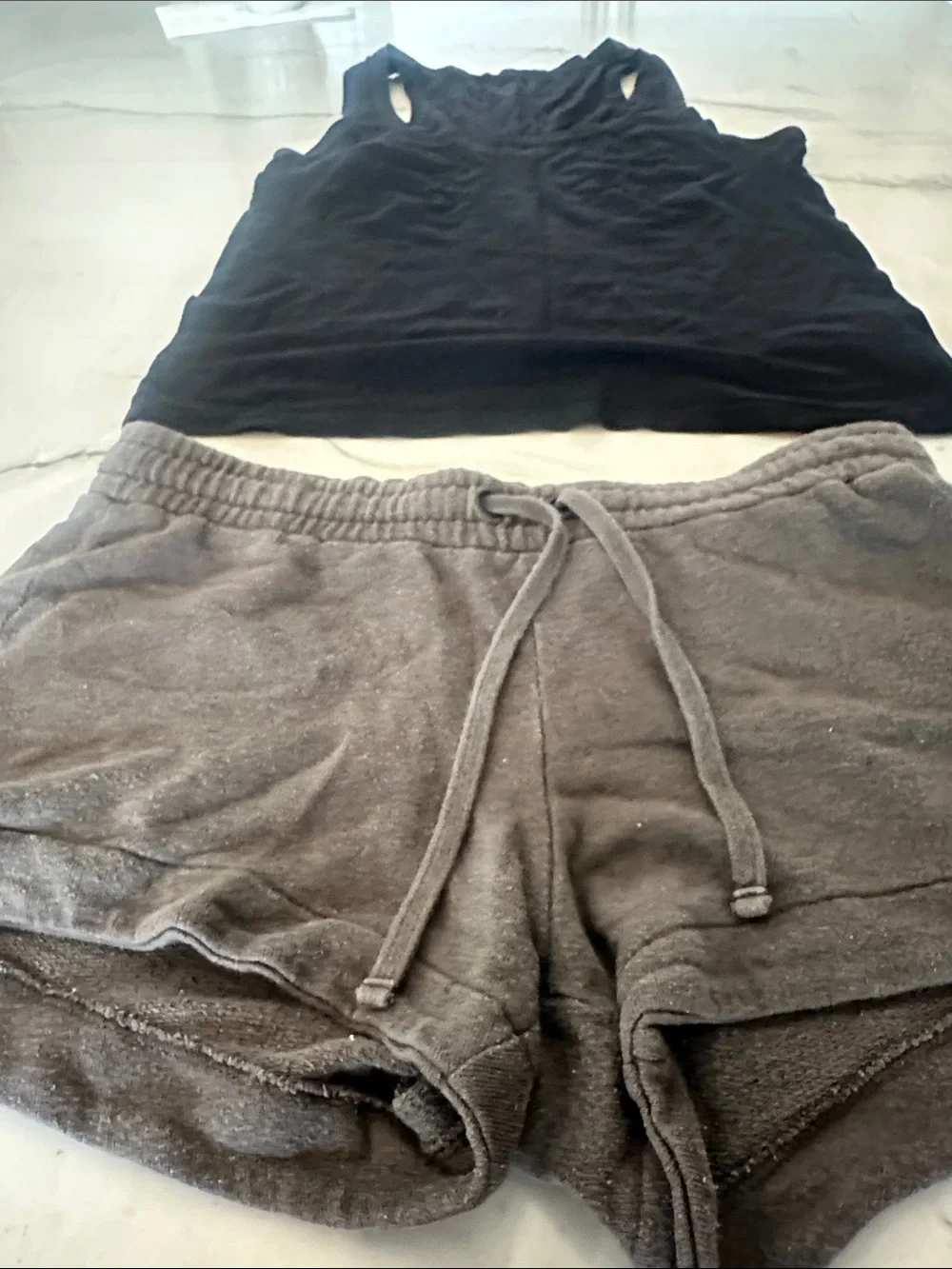 All Saints Black Tank Top with Gray Athletic Shorts Set